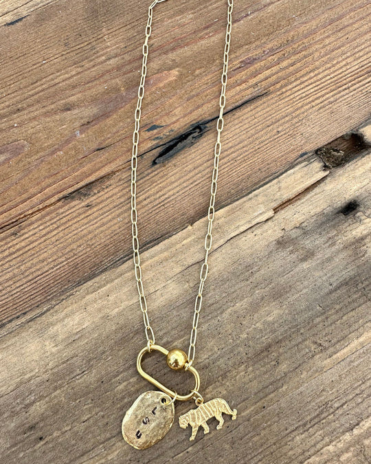 Tiger Carabiner Charm Necklace