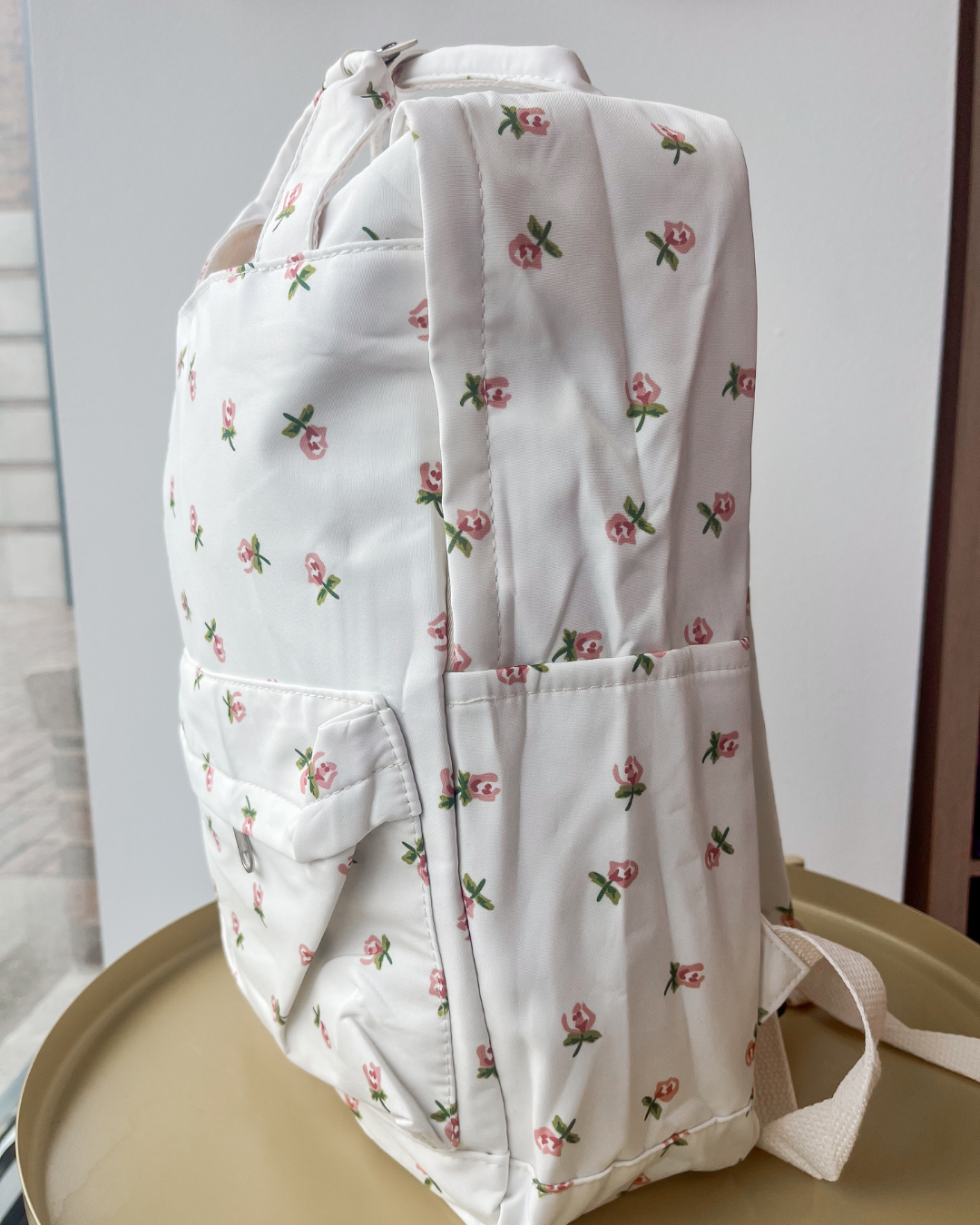 Cream Rose Print Backpack