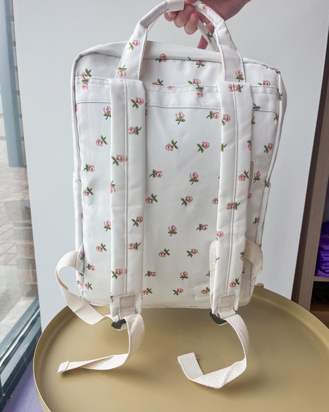 Cream Rose Print Backpack