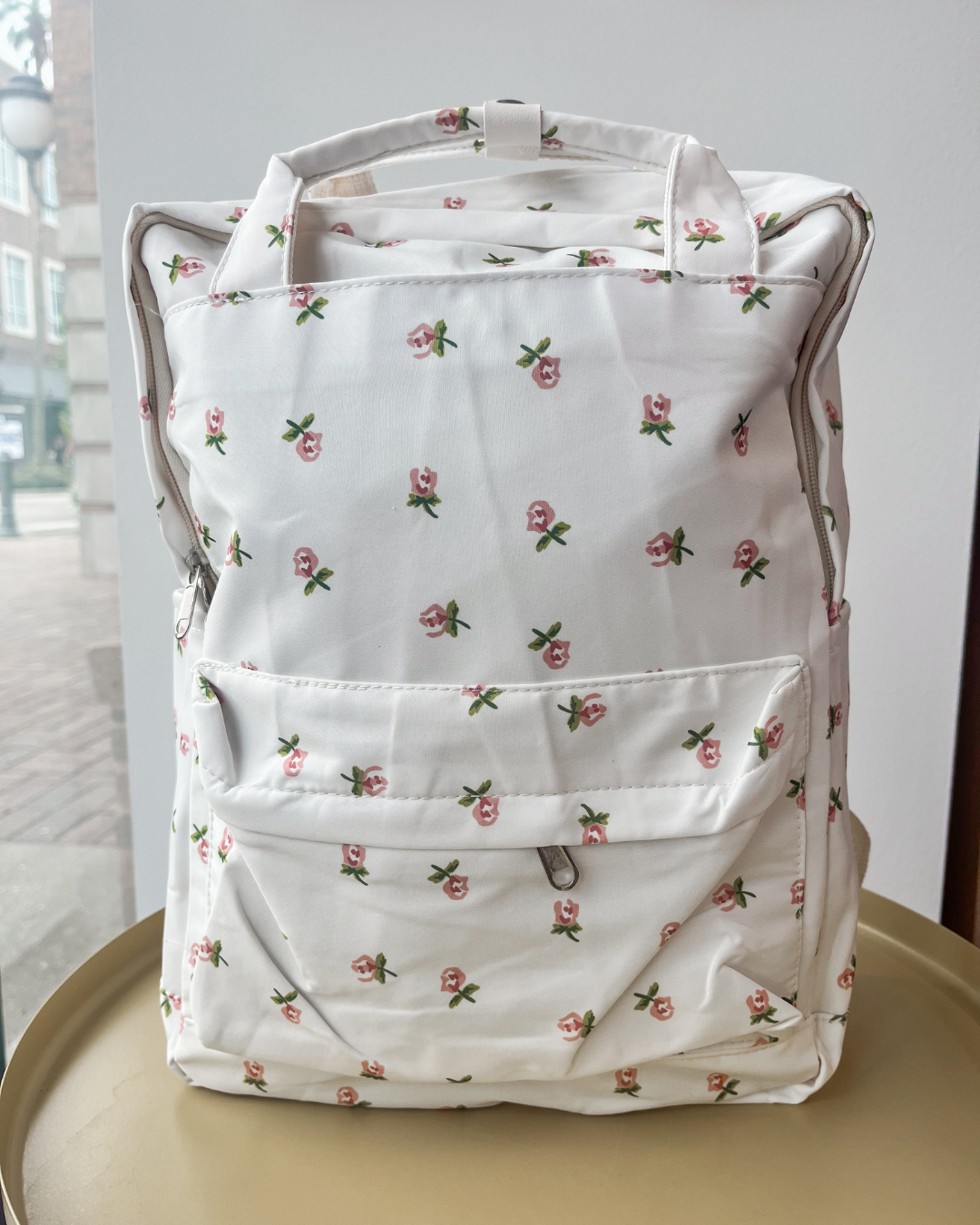Cream Rose Print Backpack