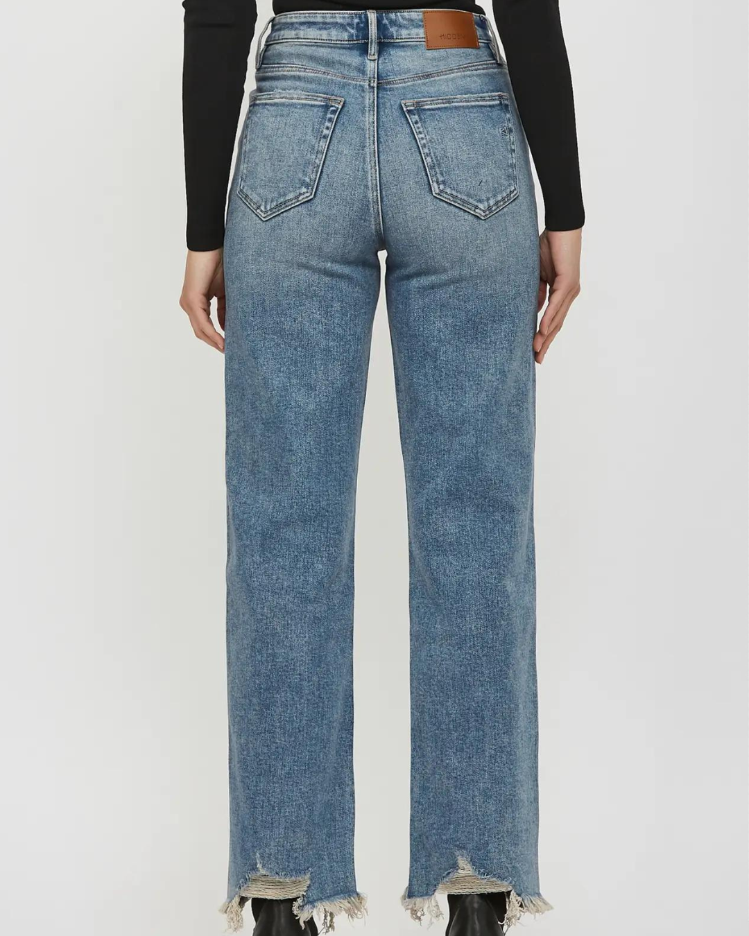 Hidden Medium Dark Frayed Hem 31" Inseam Wide Straight Jean