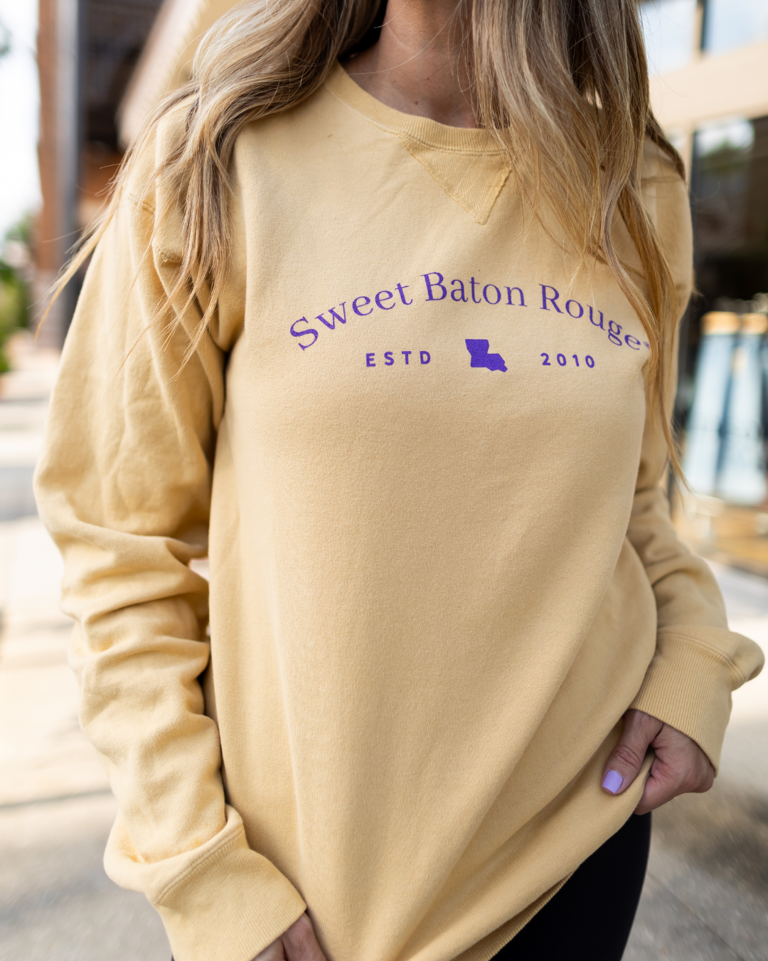 Sweet Baton Rouge, Baton Rouge Sweatshirt, Sweet Baton Rouge sweatshirt, Louisiana Apparel, New Orleans, Lafayette, Louisiana, Local Sweatshirts, Local Sweatshirts Near Me, Travel sweatshirt, mustard sweatshirt, sweet baton rouge travels sweatshirt