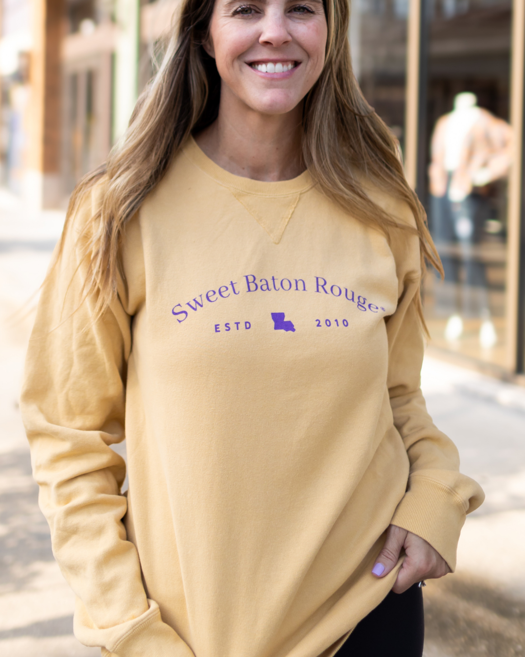 Sweet Baton Rouge, Baton Rouge Sweatshirt, Sweet Baton Rouge sweatshirt, Louisiana Apparel, New Orleans, Lafayette, Louisiana, Local Sweatshirts, Local Sweatshirts Near Me, Travel sweatshirt, mustard sweatshirt, sweet baton rouge travels sweatshirt