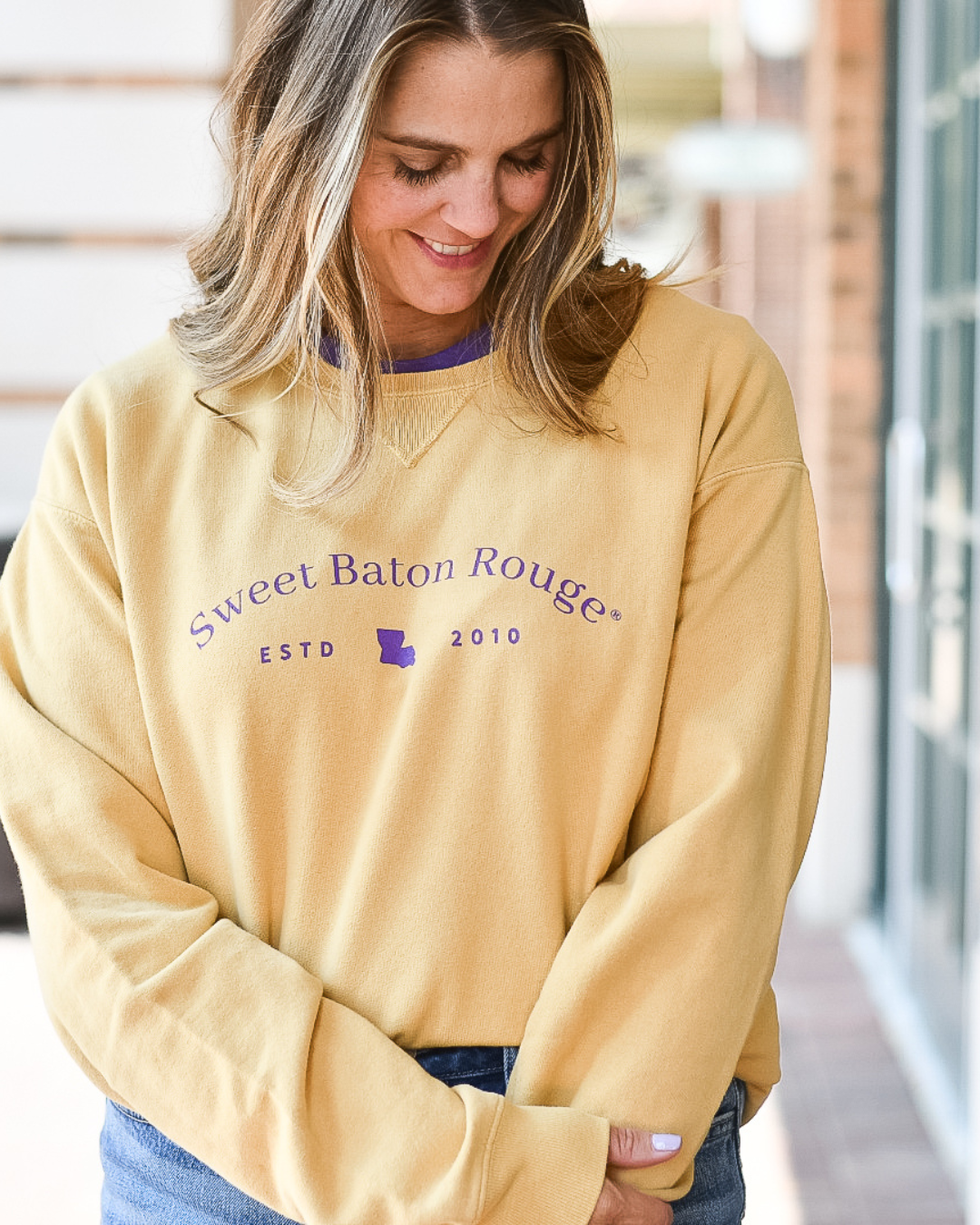 Sweet Baton Rouge, Baton Rouge Sweatshirt, Sweet Baton Rouge sweatshirt, Louisiana Apparel, New Orleans, Lafayette, Louisiana, Local Sweatshirts, Local Sweatshirts Near Me, Travel sweatshirt, mustard sweatshirt, sweet baton rouge travels sweatshirt