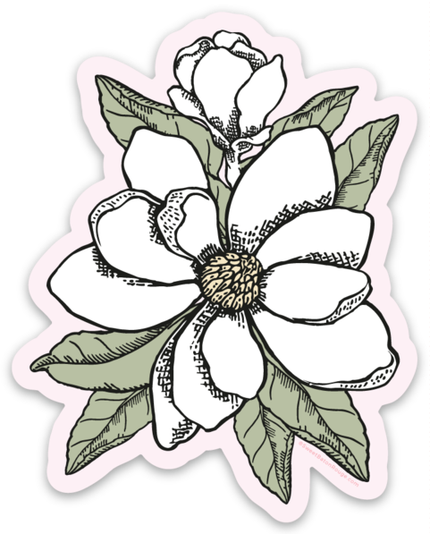 Unique Louisiana Gifts, Louisiana Sticker, Baton Rouge, New Orleans, Lafayette, Sweet Baton Rouge, Stickers, Baton Rouge Pride Sticker Near me, Louisiana themed sticker, Louisiana themed sticker near me, Magnolia sticker, Magnolia stickers near me, Louisiana state flower sticker, Louisiana state flower, White Magnolia