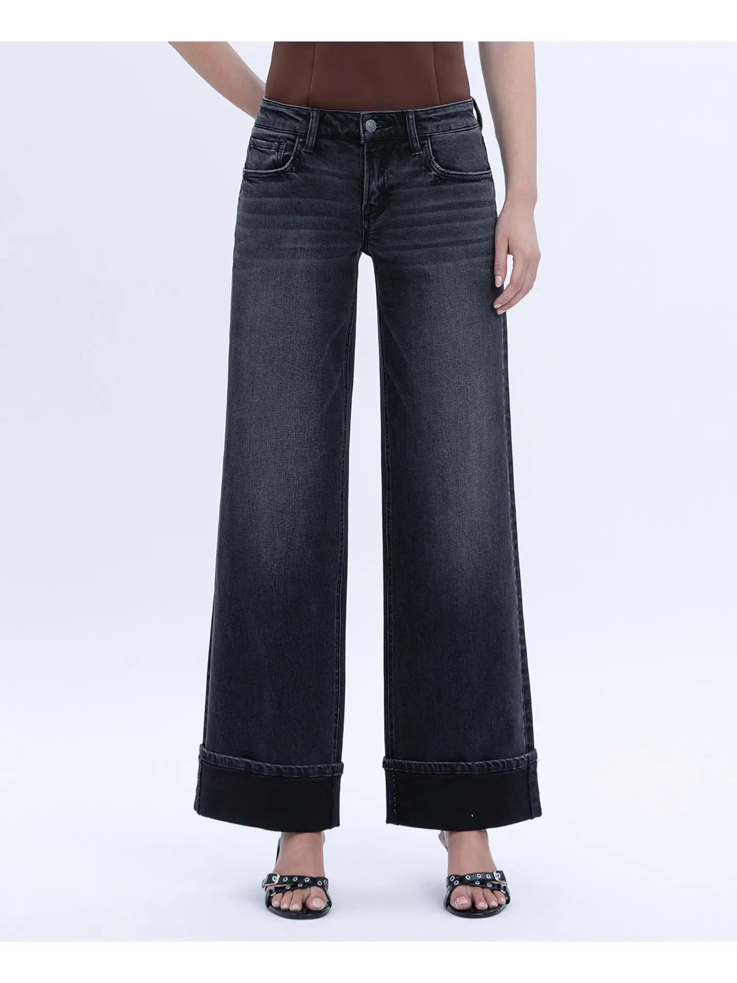 VERVET Black Low Rise Cuffed Baggy Wide Jeans