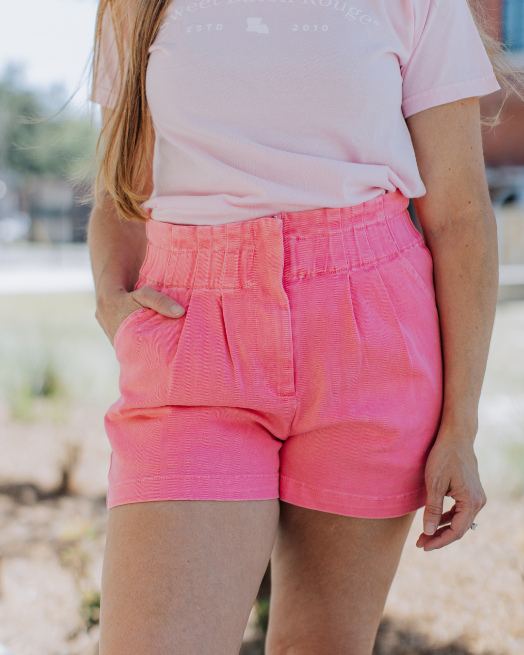 Pink Paperbag Denim Shorts