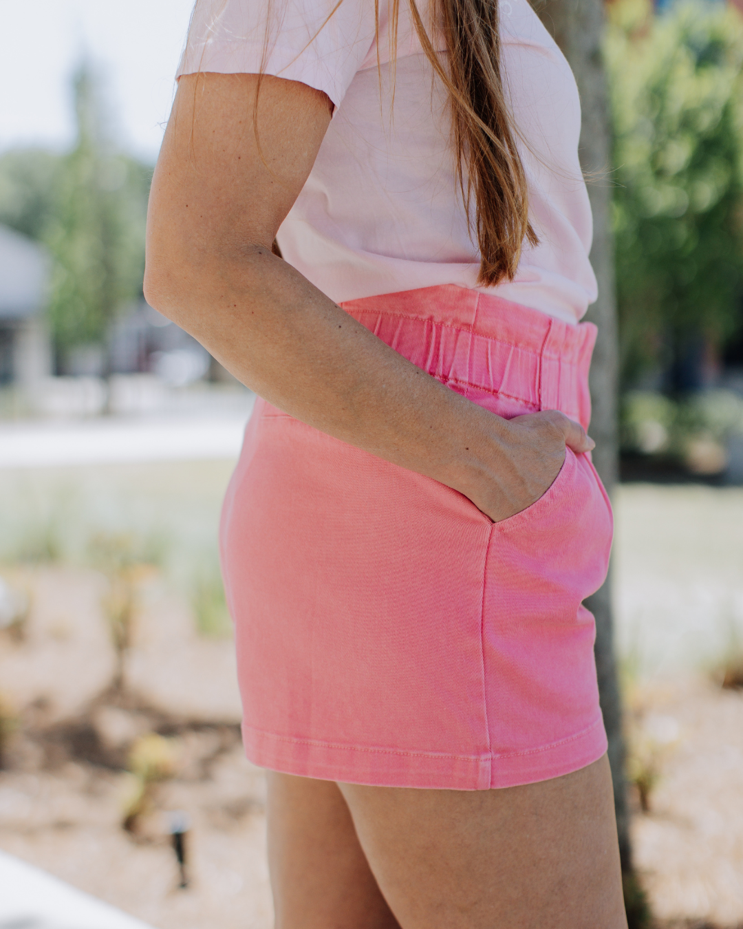 Pink Paperbag Denim Shorts