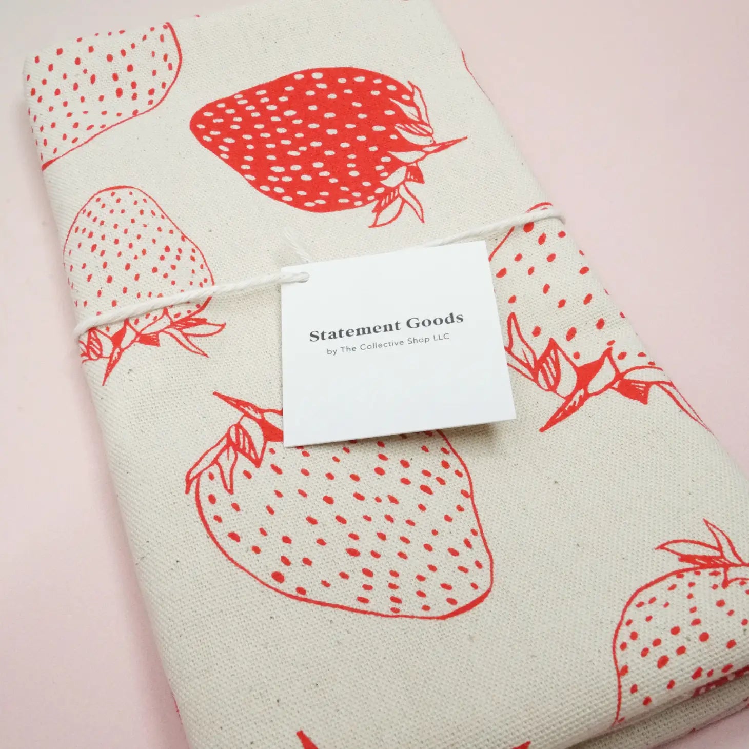 Red Strawberries Natural Tea Towel
