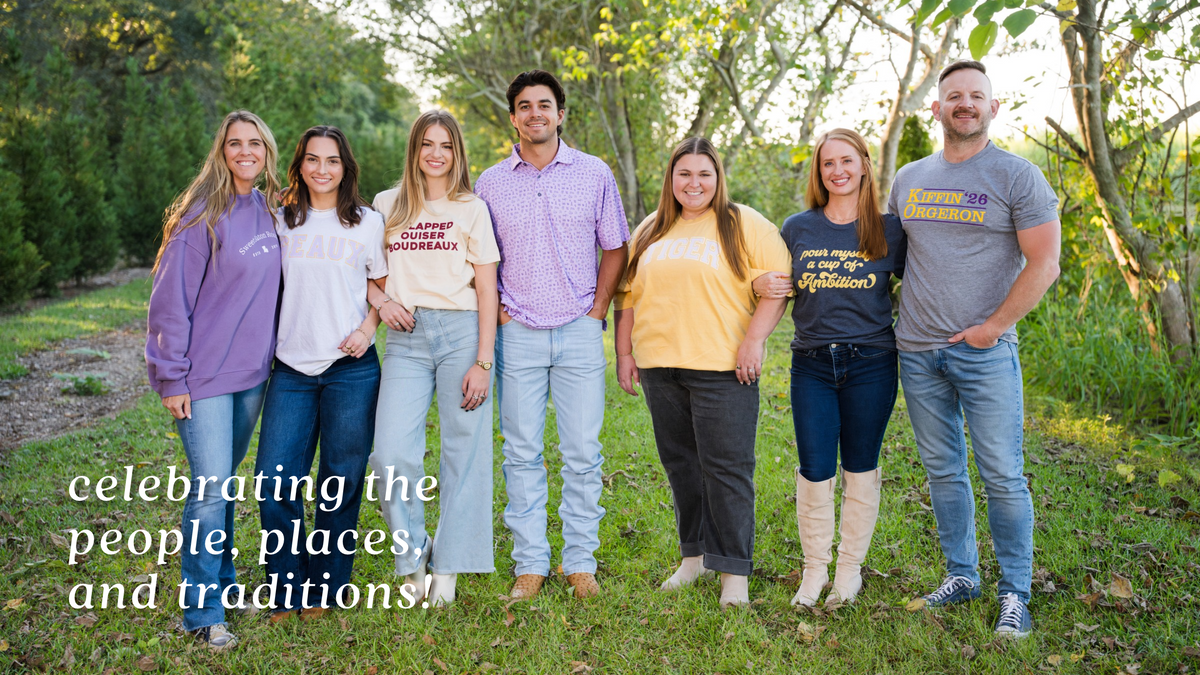 Celebrating the people, places and traditions: friends standing together outdoors in Sweet Baton Rouge Louisiana tees