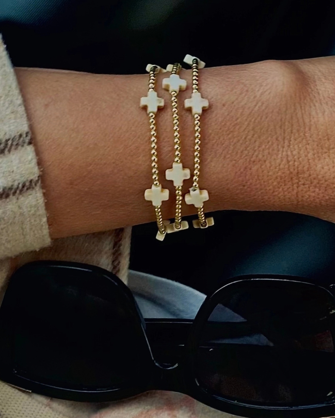 Island Girl Cross Bracelet in Off-White by Coastal Grit