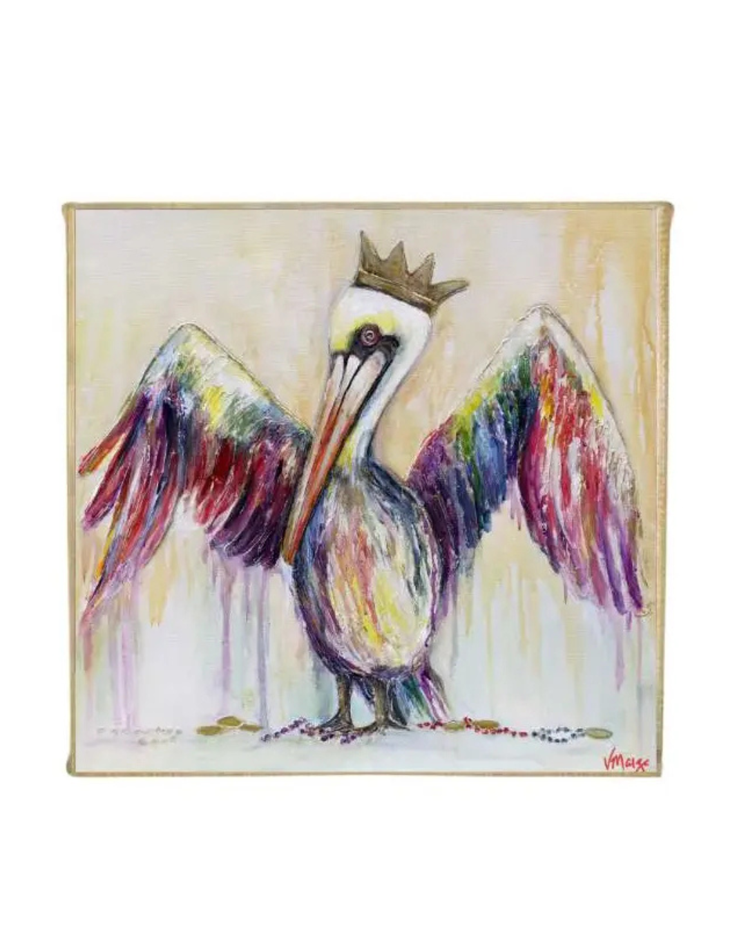 Artwork, Art, Canvas, Wall Art, Small Decor, Artist, Louisiana, Gold, Pelican, Bird, Wildlife, Mardi Gras, Coastal, Southern, Bookshelf