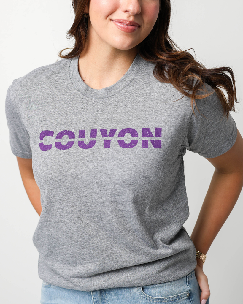 Couyon T-Shirt – Heather Grey with Purple Ink – Sweet Baton Rouge