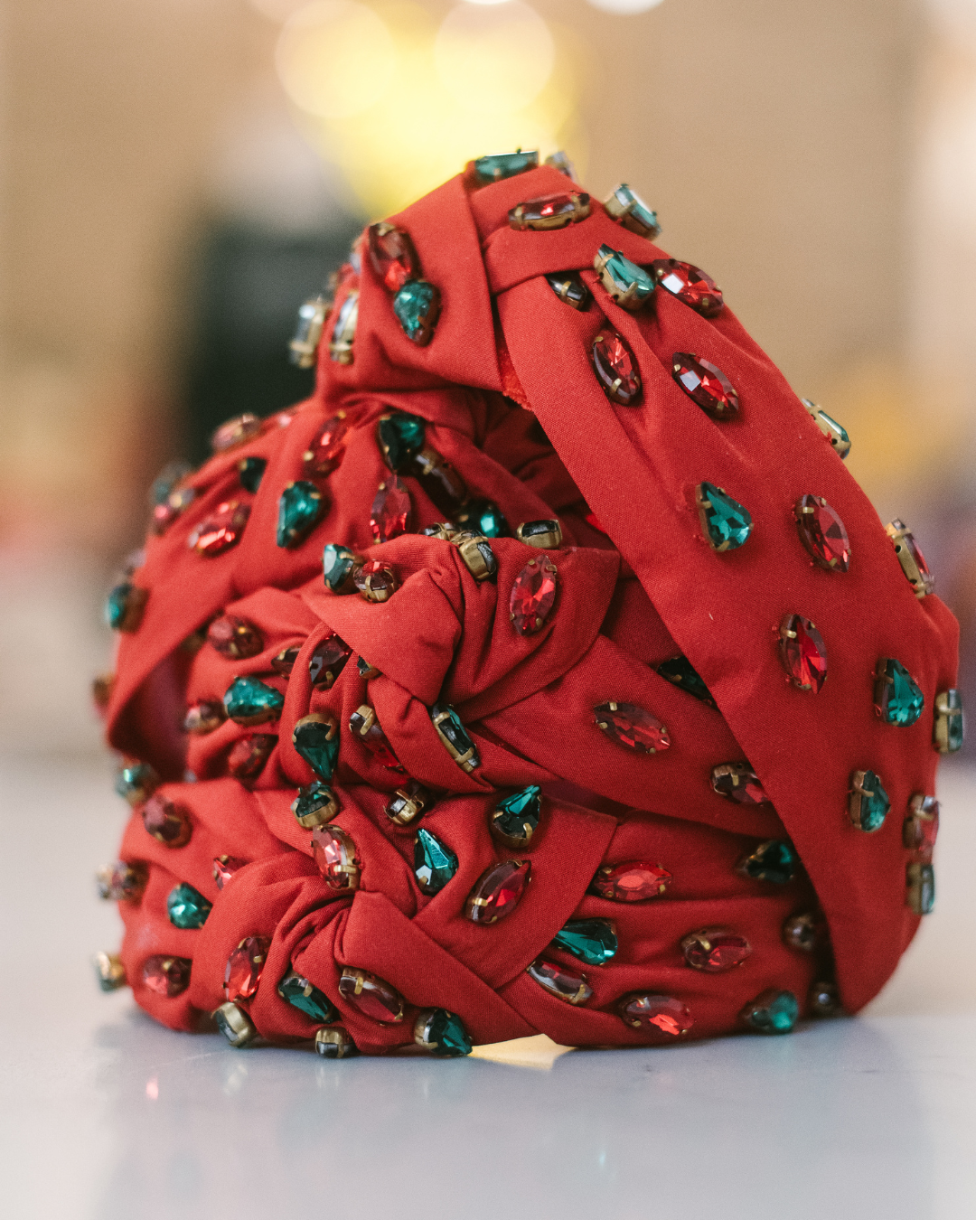 Red & Green Rhinestone Knot Headband