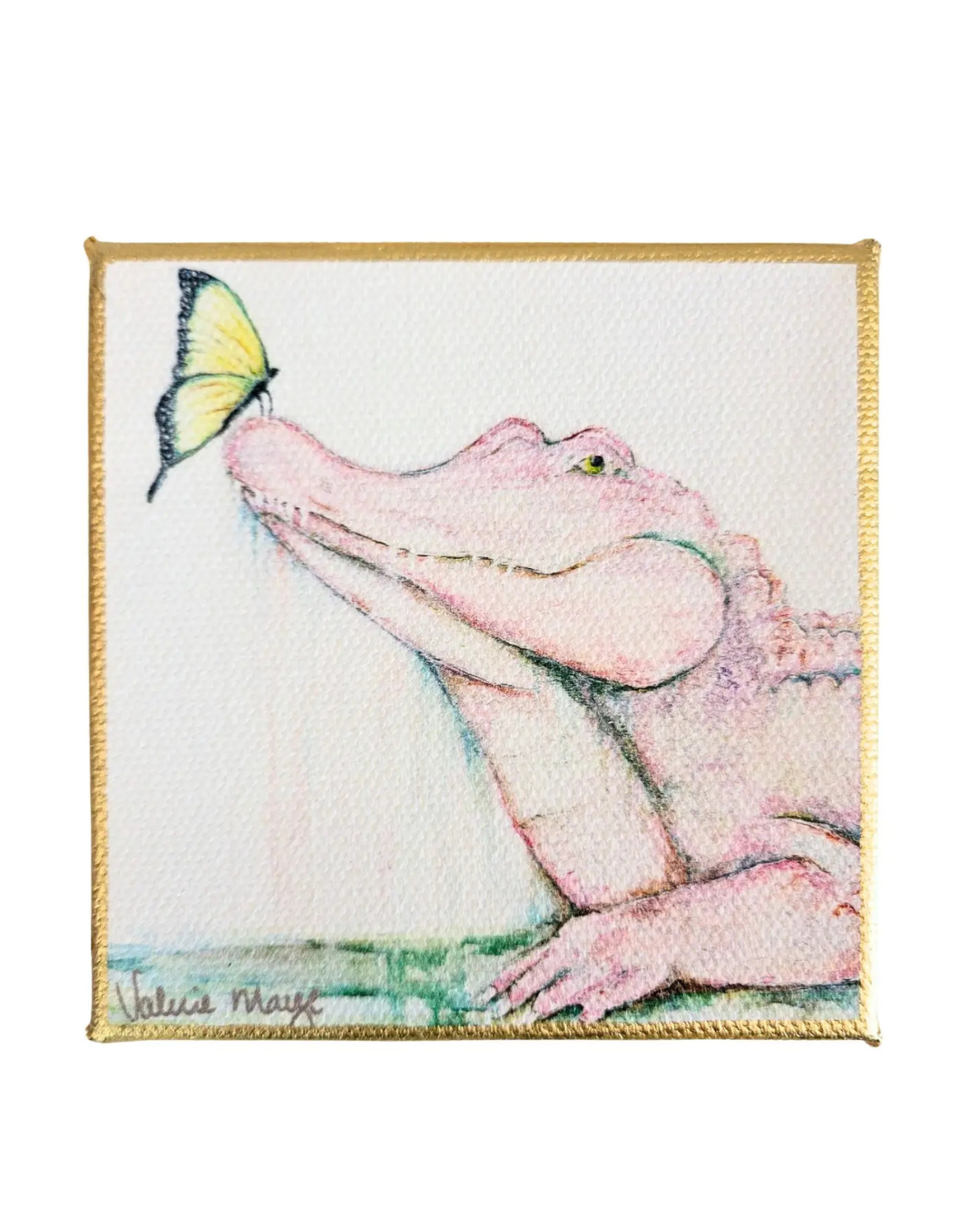 Artwork, Art, Canvas, Wall Art, Small Decor, Artist, Gold, Bookshelf, Alligator, Gator, Neutral, Baby, Children's Room, Wildlife, Cute, Butterfly, Coastal