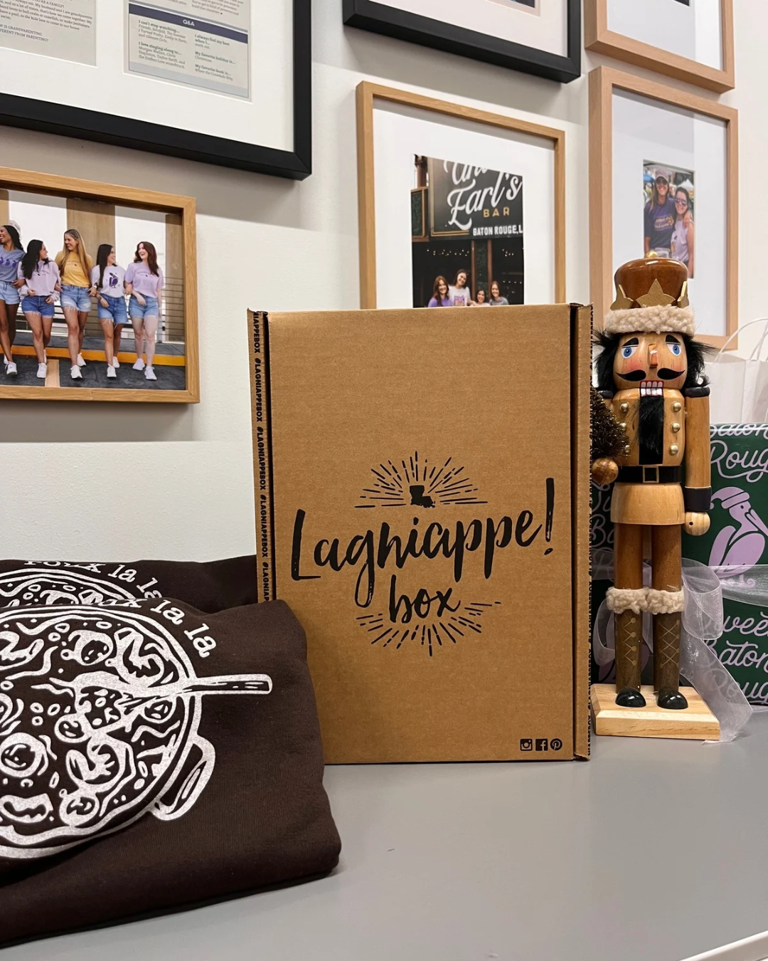 Lagniappe! gift box with the dark chocolate Roux La La Sweatshirt at Sweet Baton Rouge