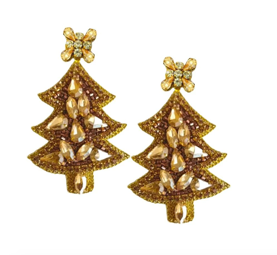 Gold Sparkle Christmas Tree Earrings