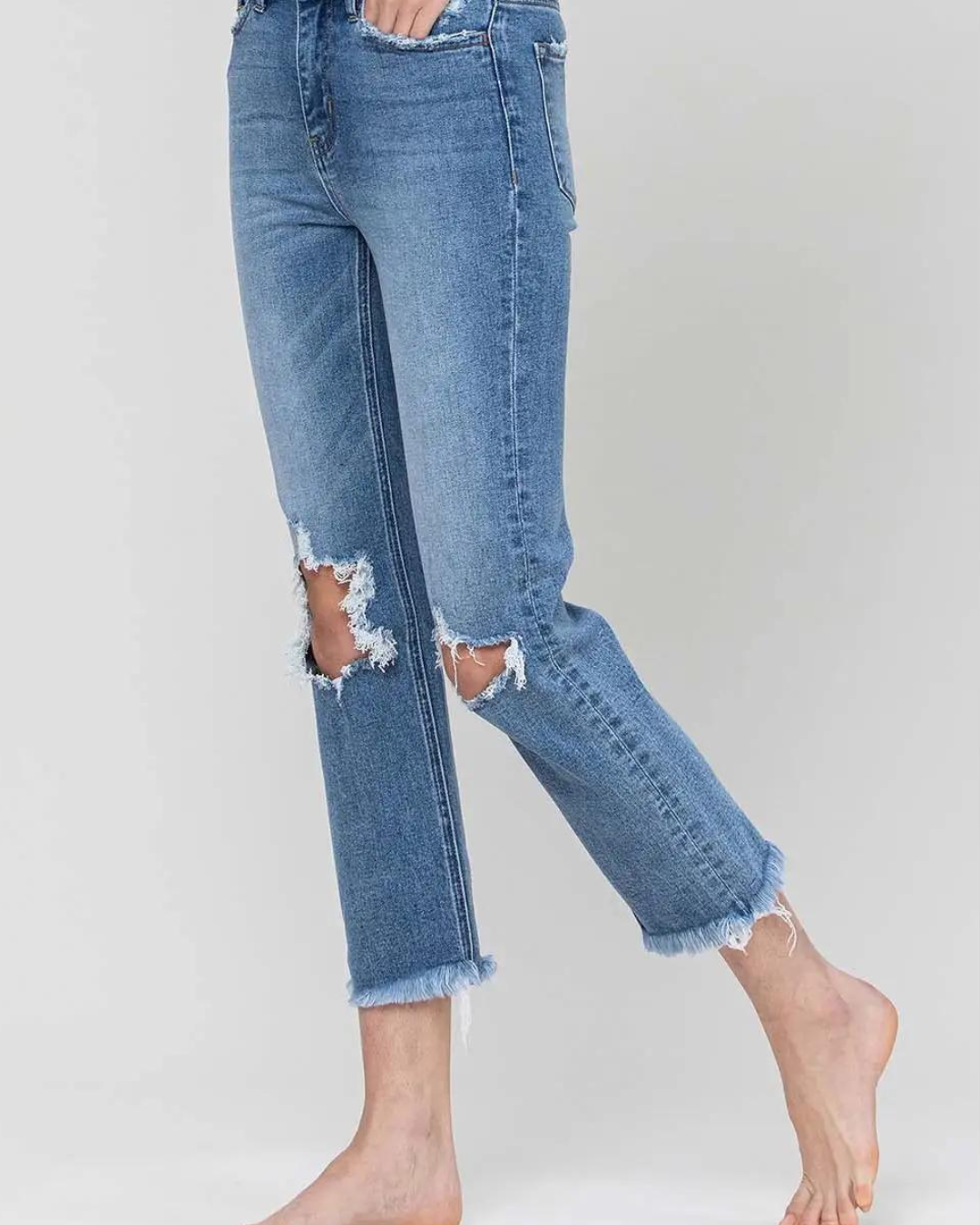 Vervet High Rise Distressed Crop Slim Straight Jean