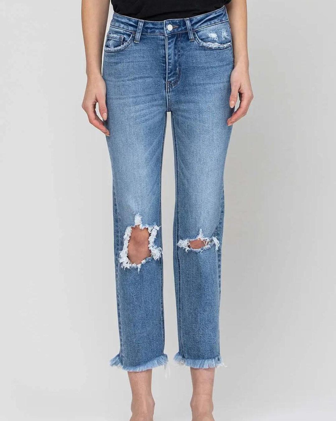 Vervet High Rise Distressed Crop Slim Straight Jean