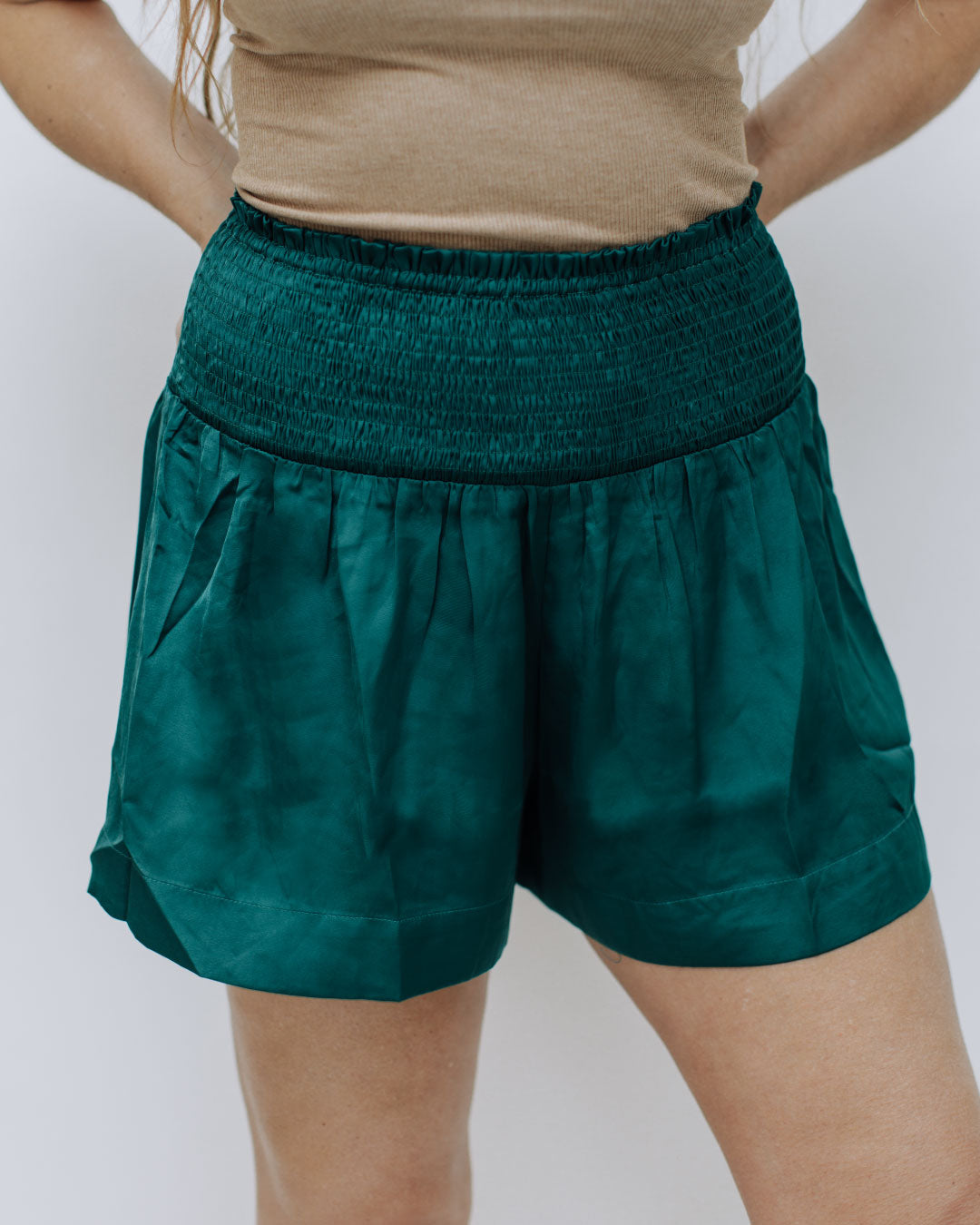 Hunter Green Smocked Waistband Shorts