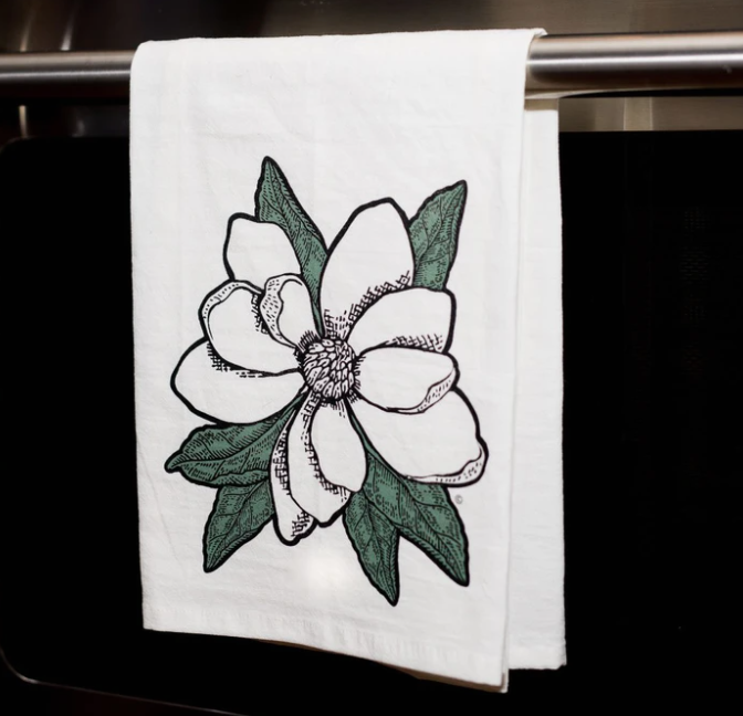 Magnolia Flower Kitchen Tea Towel